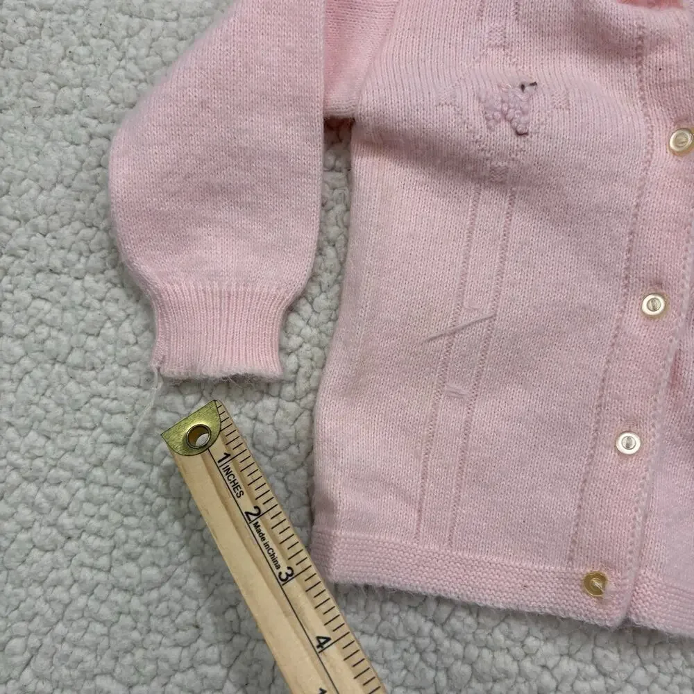 Vintage Hand Knit Pink Baby‎ Girls Toddler Cardigan Sweater Cable Poodle Dog